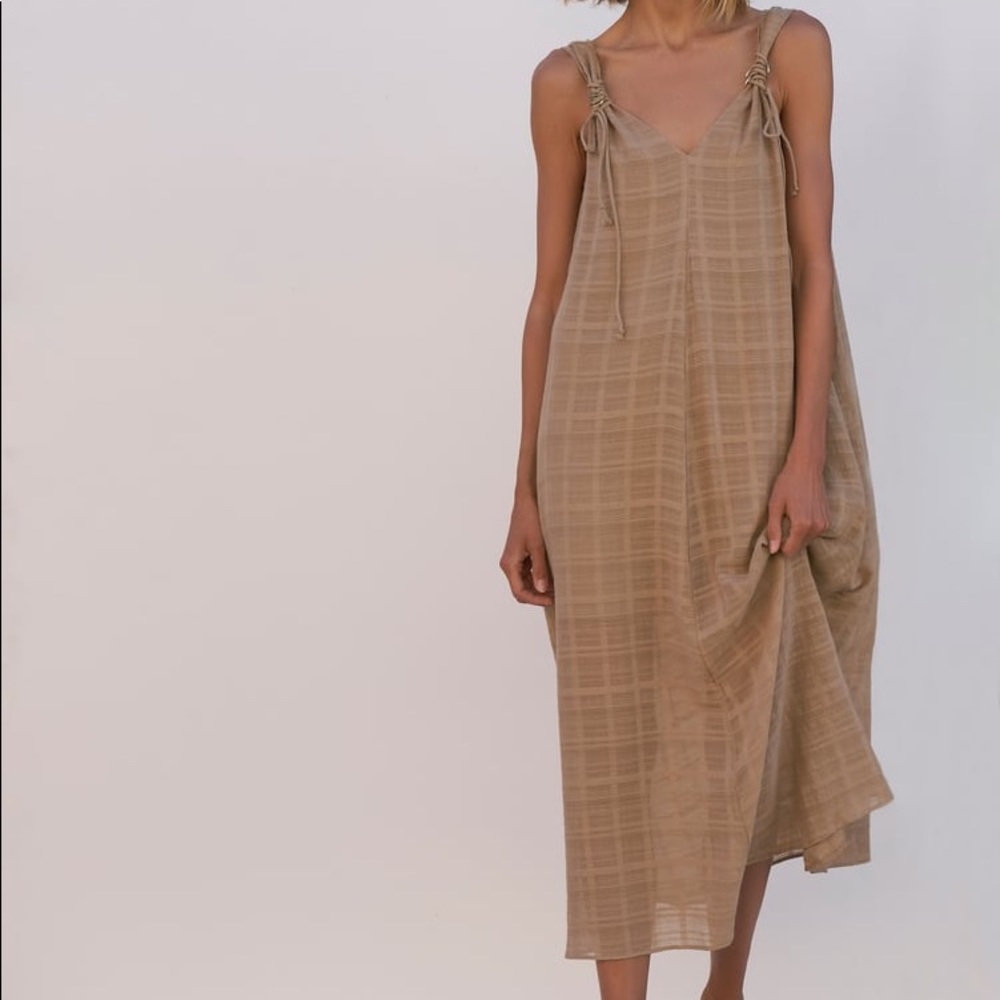 Zara Beige Tan Maxi Dress with Tie Straps